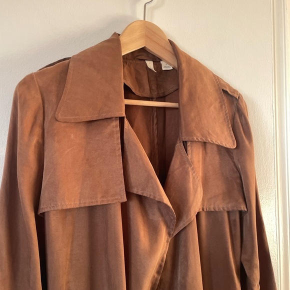 Anthropologie Moth Lightweight Flowy Brown Carrie Trench Coat Cupro Small S - Picture 7 of 11